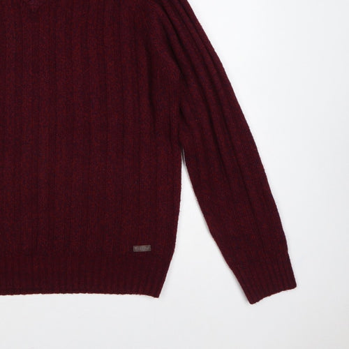 PG Field Heritage Men’s Red M V-Neck Ribbed Knit Pullover Jumper