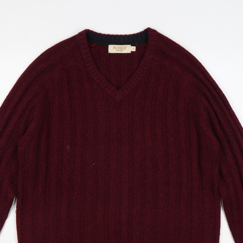 PG Field Heritage Men’s Red M V-Neck Ribbed Knit Pullover Jumper