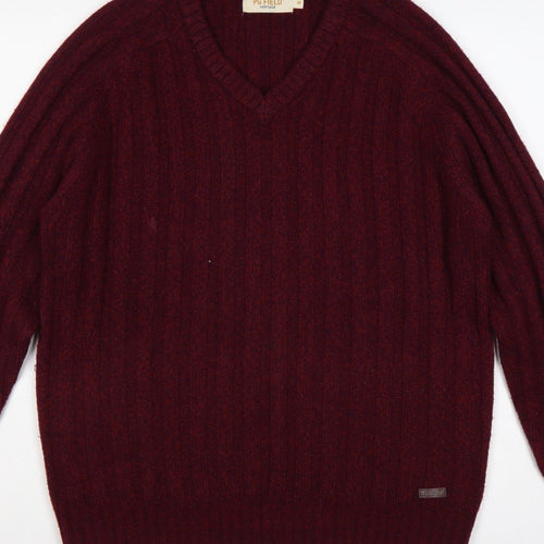 PG Field Heritage Men’s Red M V-Neck Ribbed Knit Pullover Jumper