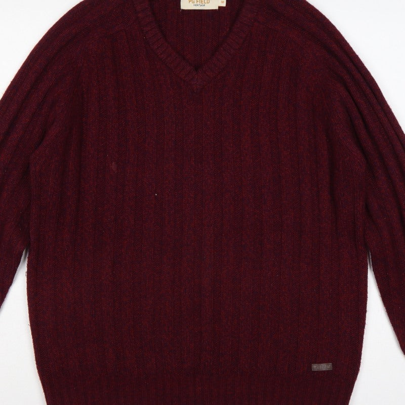 PG Field Heritage Men’s Red M V-Neck Ribbed Knit Pullover Jumper