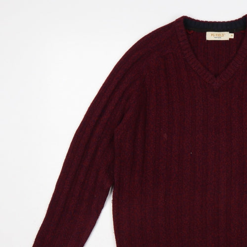 PG Field Heritage Men’s Red M V-Neck Ribbed Knit Pullover Jumper