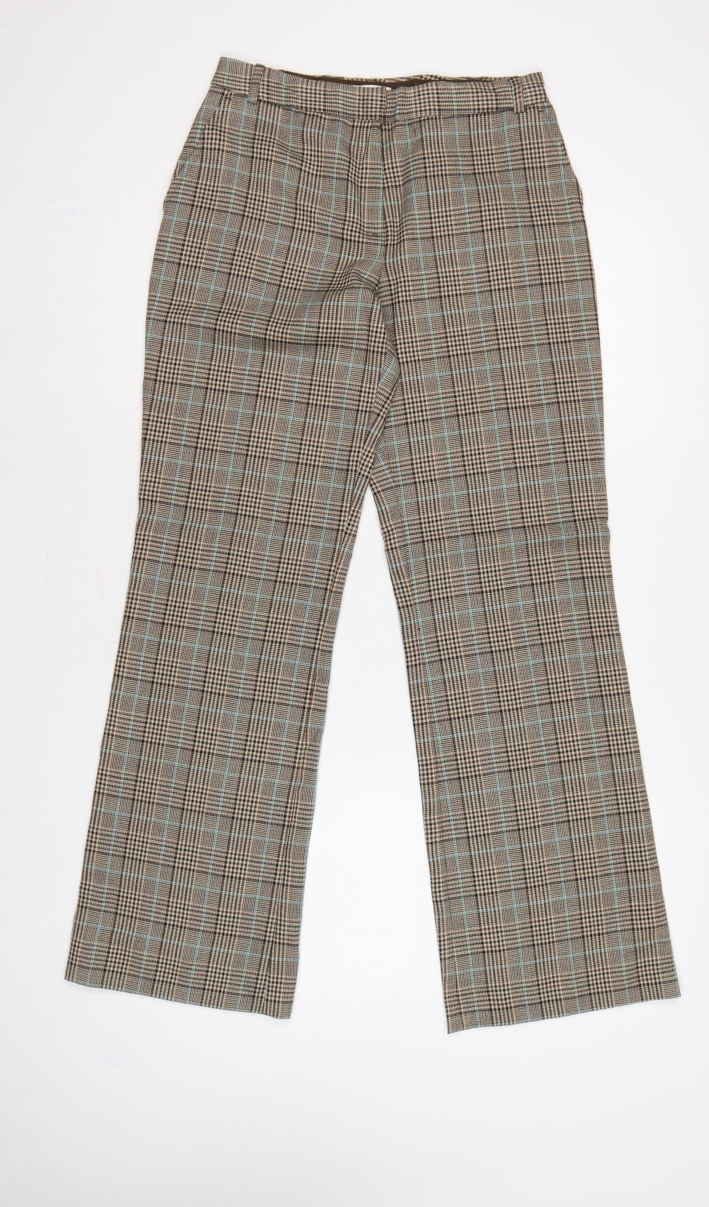 MNG Women’s Brown Check Flared Tailored Trousers UK 8