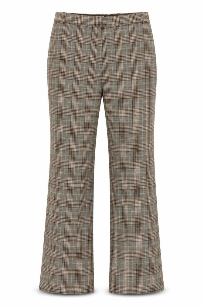 Front view of Mango Women’s Brown Check Flared Tailored Trousers UK 8