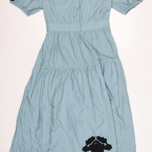 Per Una Women Blue UK 10 Maxi Embroidered Cotton Dress