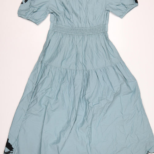 Per Una Women Blue UK 10 Maxi Embroidered Cotton Dress