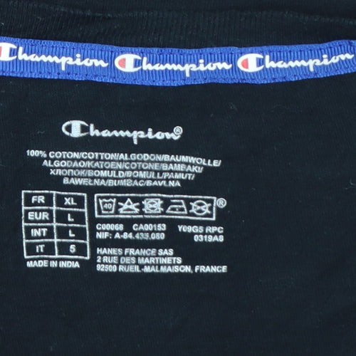 Champion Women’s Black L Basic Cotton Crew Neck Logo T-Shirt