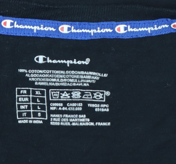 Champion Women’s Black L Basic Cotton Crew Neck Logo T-Shirt