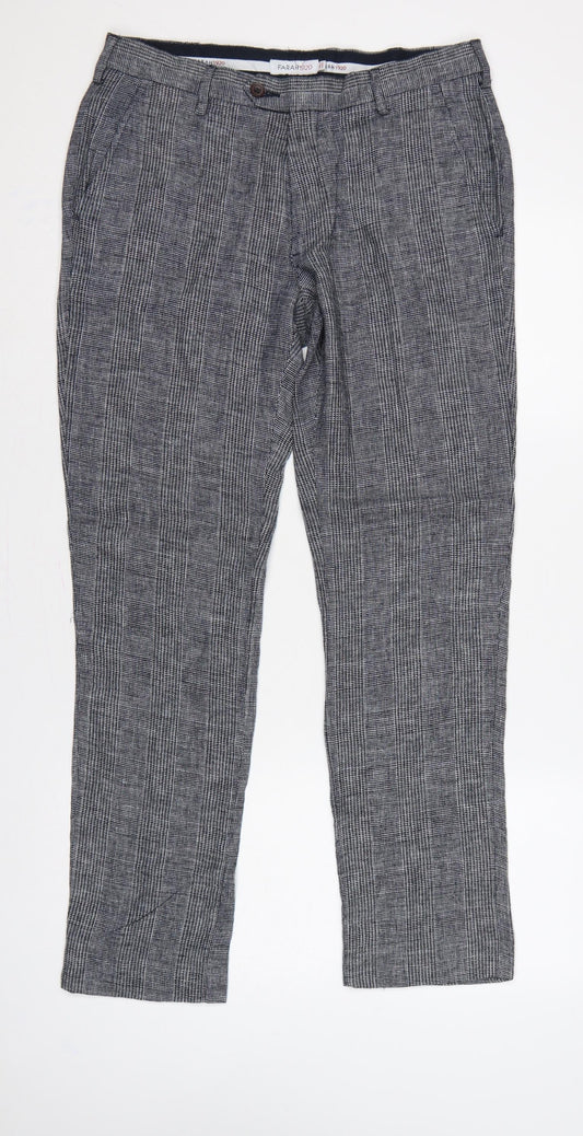 Farah 1920 Men’s Grey Check Linen Cotton 32/32 Straight Trousers