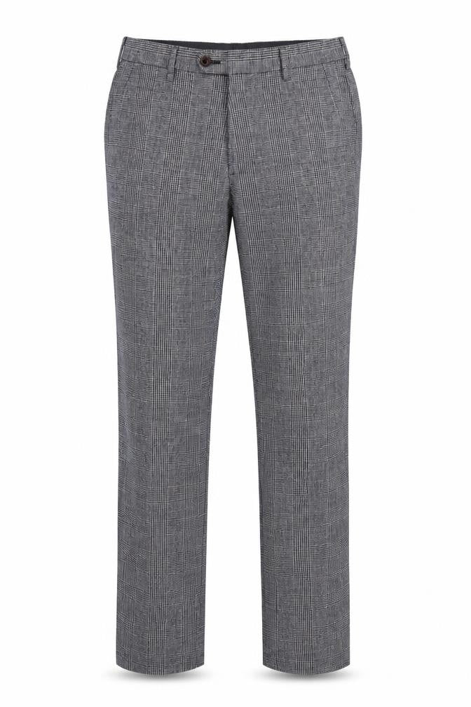 Farah 1920 Men’s Grey Check Linen Cotton 32/32 Straight Trousers