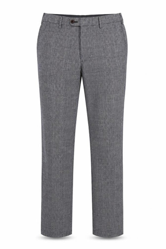 Farah 1920 Men’s Grey Check Linen Cotton 32/32 Straight Trousers