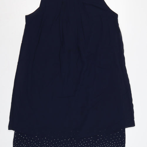 Klass Women Blue Size 16 Shift Dress Rhinestone Chiffon Party