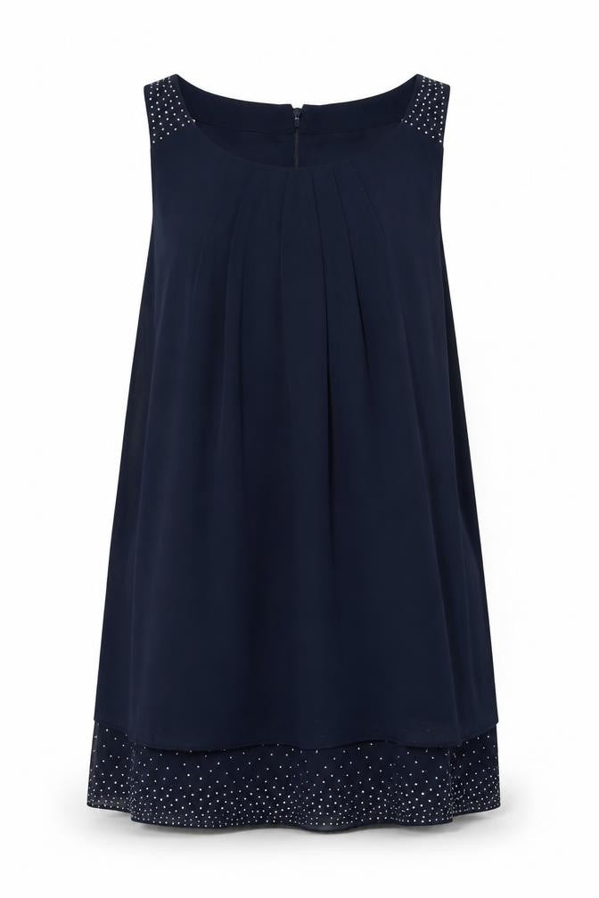 Front view of Klass Women Blue, size 16, Shift Dress Rhinestone Chiffon Party