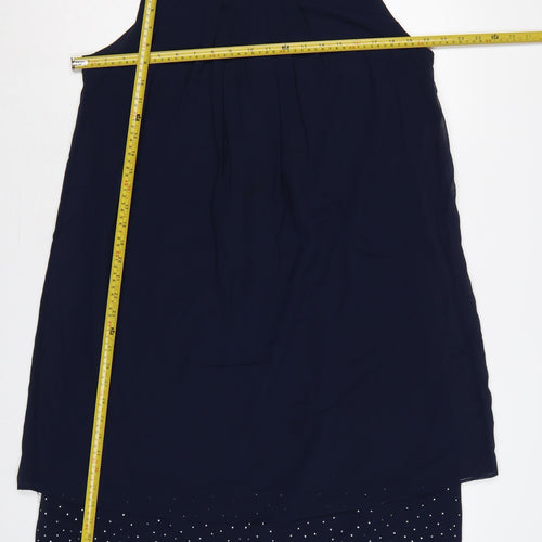 Klass Women Blue Size 16 Shift Dress Rhinestone Chiffon Party