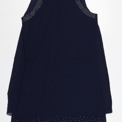 Klass Women Blue Size 16 Shift Dress Rhinestone Chiffon Party