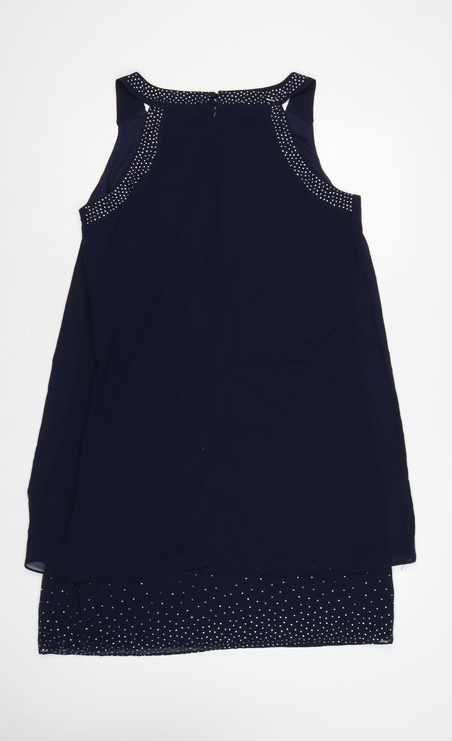 Klass Women Blue Size 16 Shift Dress Rhinestone Chiffon Party