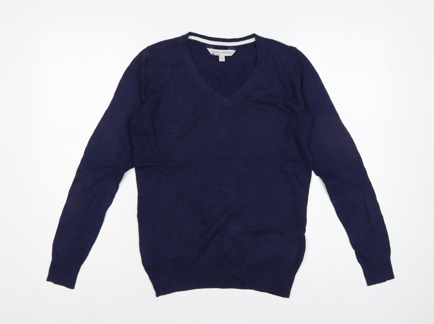 Crew Clothing Co. Women's Navy Blue UK 8 V-Neck Cotton Cashmere Jumper