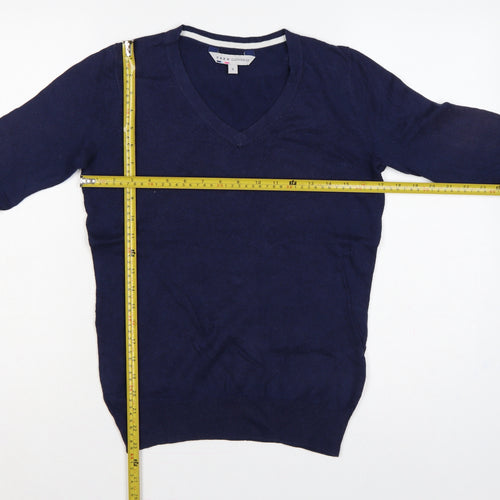 Crew Clothing Co. Women's Navy Blue UK 8 V-Neck Cotton Cashmere Jumper