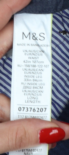 Marks and Spencer Men’s Navy 42in 33in Chino Straight Cotton Trousers
