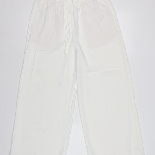 Marks & Spencer Women Ivory UK 10 Wide-Leg Drawstring Trousers