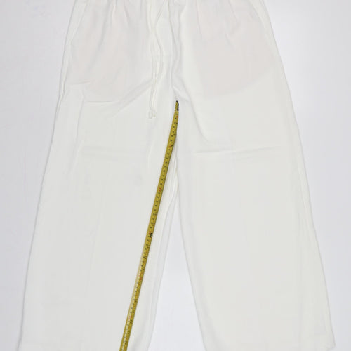 Marks & Spencer Women Ivory UK 10 Wide-Leg Drawstring Trousers