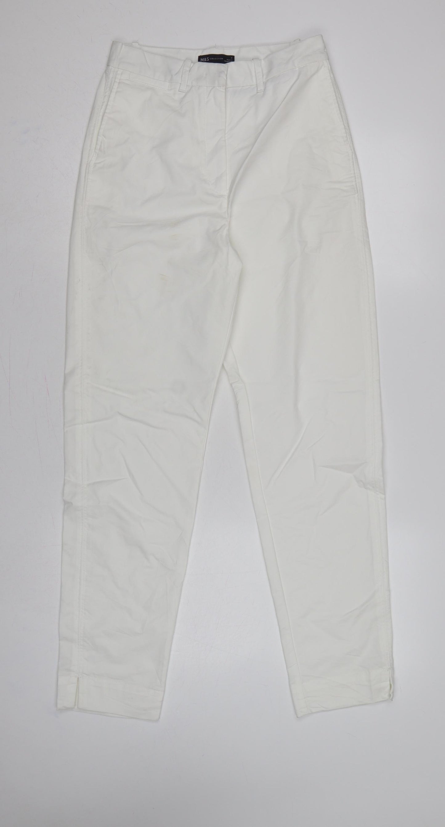 M&S Women’s White Size 8 Long Tapered Chino Trousers