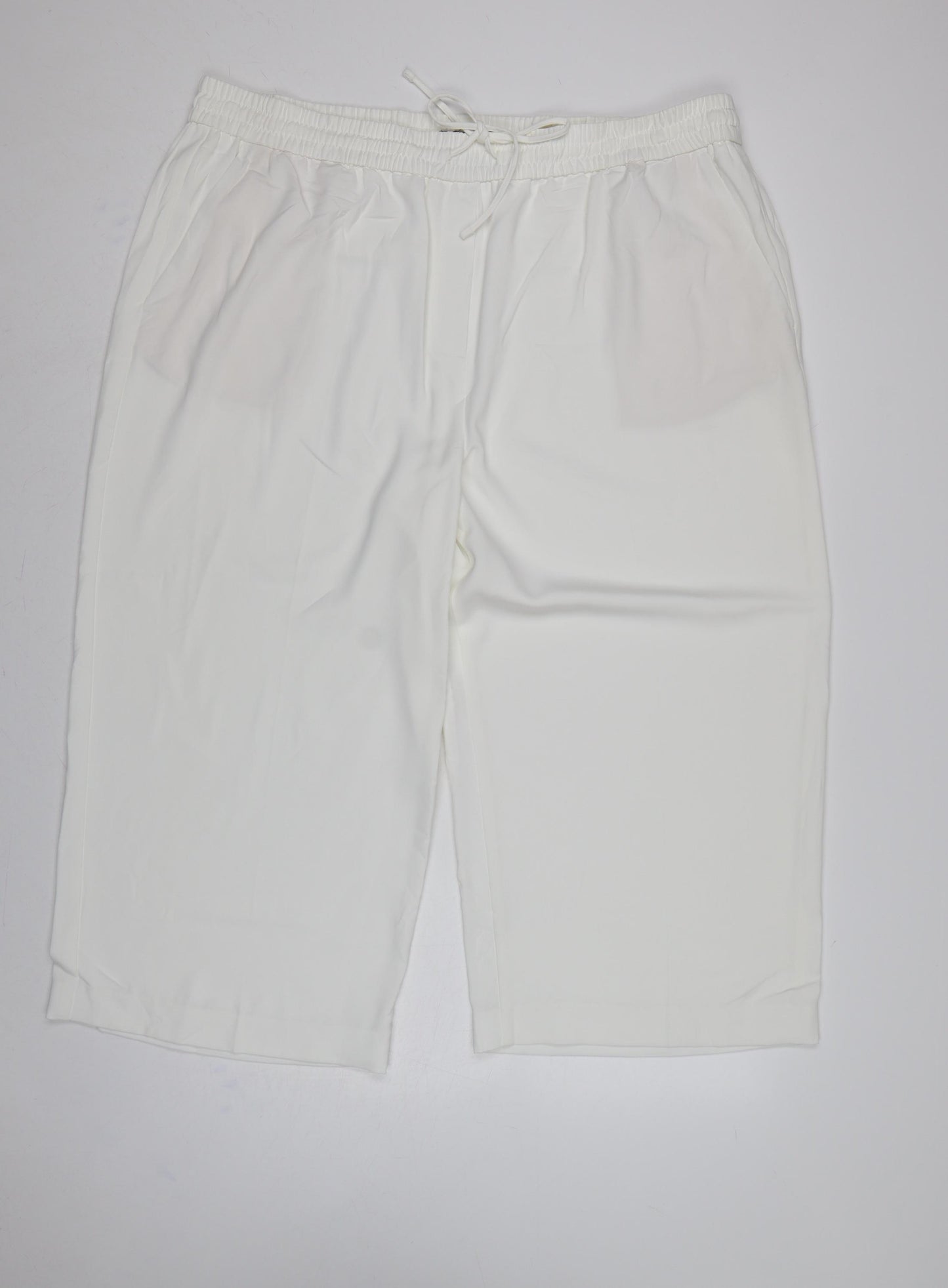 M&S Women White UK 22 Cropped Wide-Leg Drawstring Trousers