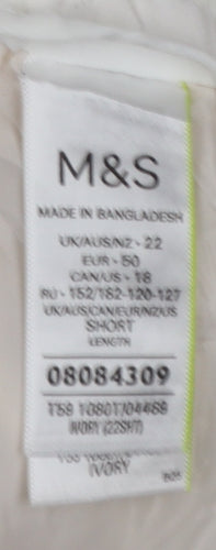 M&S Women White UK 22 Cropped Wide-Leg Drawstring Trousers
