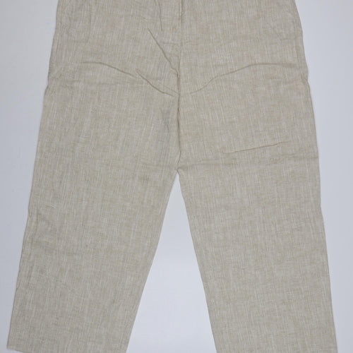 M&S Women Beige Linen Blend Straight Trousers UK 22 Regular