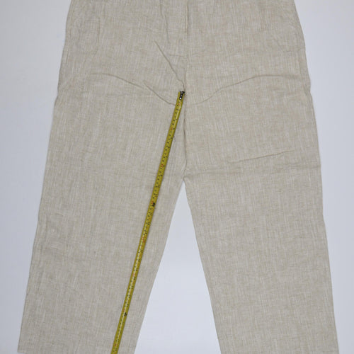 M&S Women Beige Linen Blend Straight Trousers UK 22 Regular