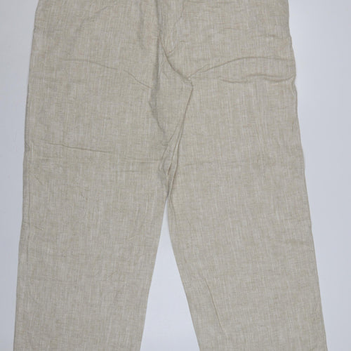 M&S Women Beige Linen Blend Straight Trousers UK 22 Regular