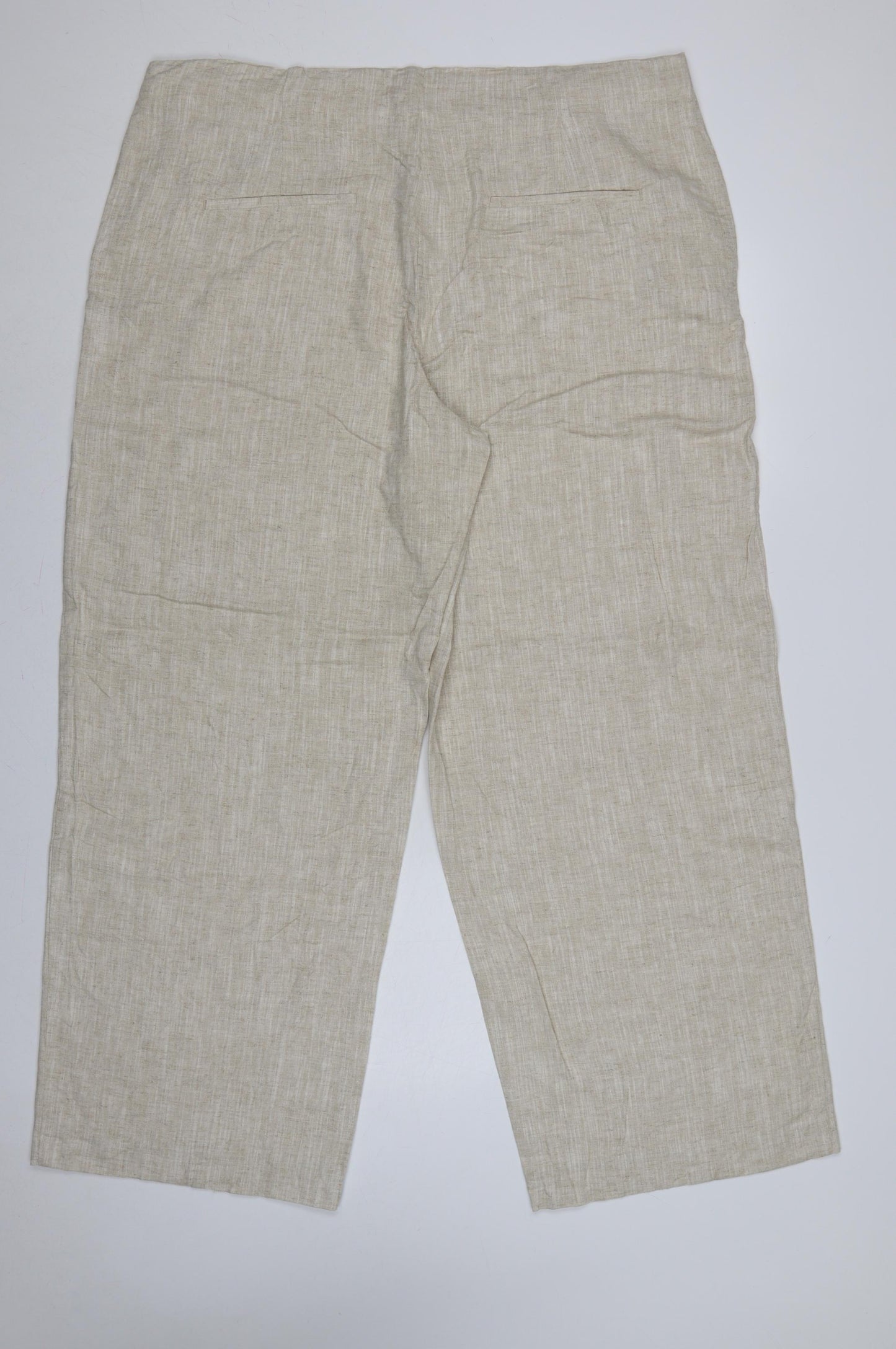 M&S Women Beige Linen Blend Straight Trousers UK 22 Regular