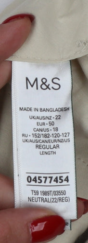 M&S Women Beige Linen Blend Straight Trousers UK 22 Regular
