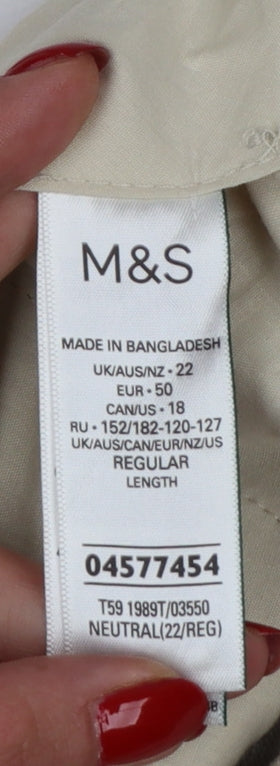 M&S Women Beige Linen Blend Straight Trousers UK 22 Regular