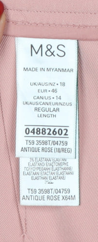 Marks and Spencer Women Pink UK 18 Wide-Leg Trousers Regular