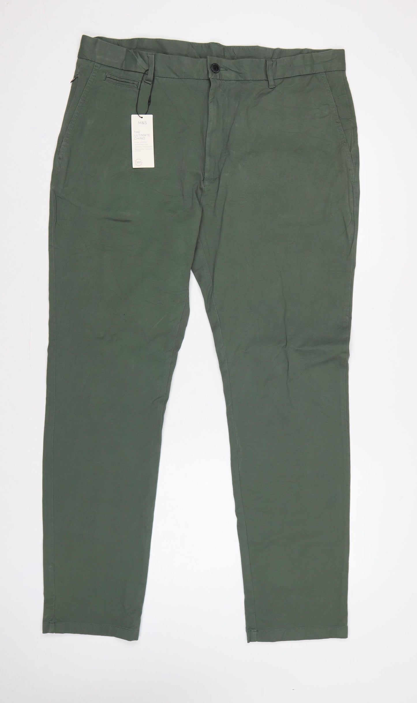 Marks & Spencer Men Green 40 33 Slim Ultimate Chino Trousers
