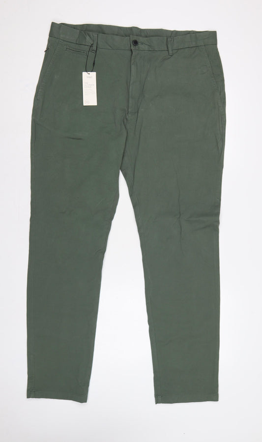 Marks & Spencer Men Green 40 33 Slim Ultimate Chino Trousers