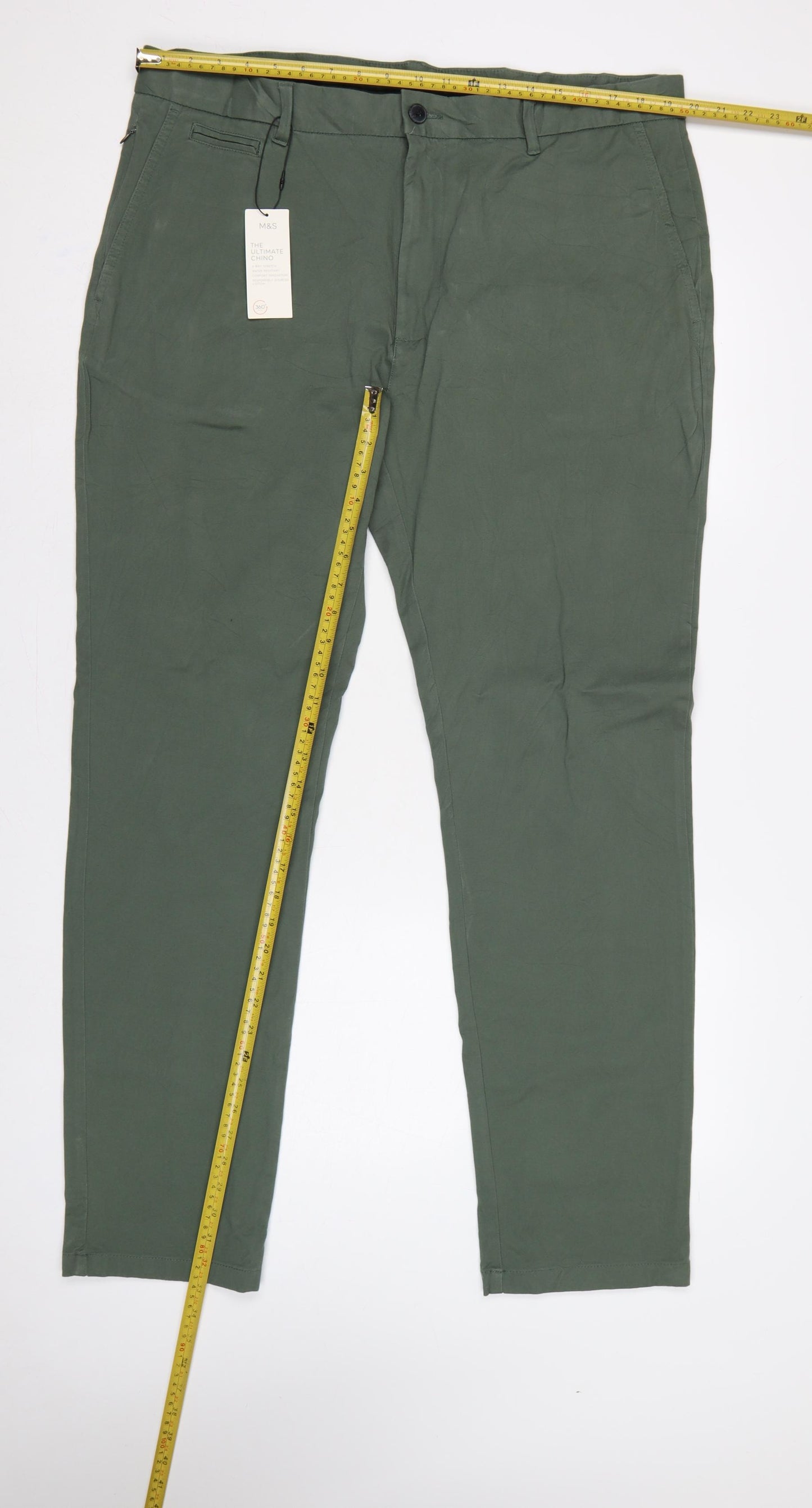 Marks & Spencer Men Green 40 33 Slim Ultimate Chino Trousers