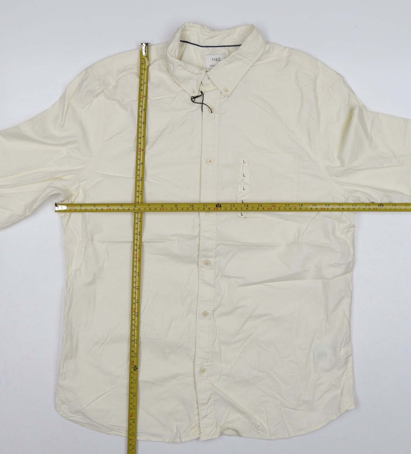Marks and Spencer Men’s Ivory L Regular Cotton Button-Down Shirt