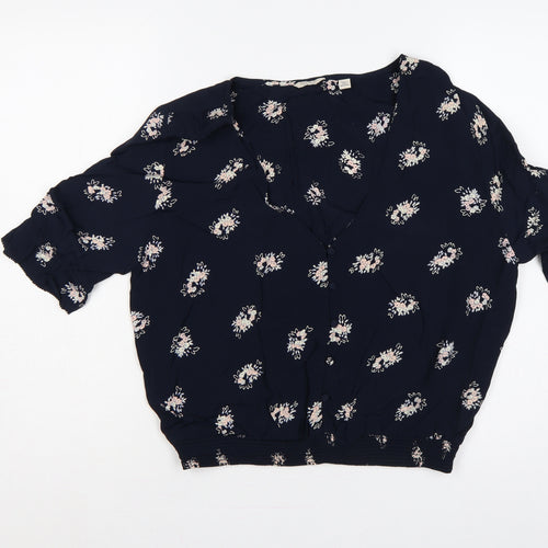 Jack Wills Women Blue Floral V-Neck Button Blouse UK 12