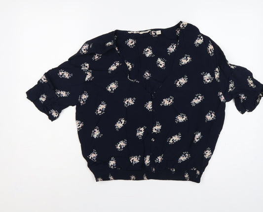 Jack Wills Women Blue Floral V-Neck Button Blouse UK 12