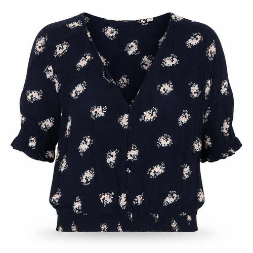 Jack Wills Women Blue Floral V-Neck Button Blouse UK 12
