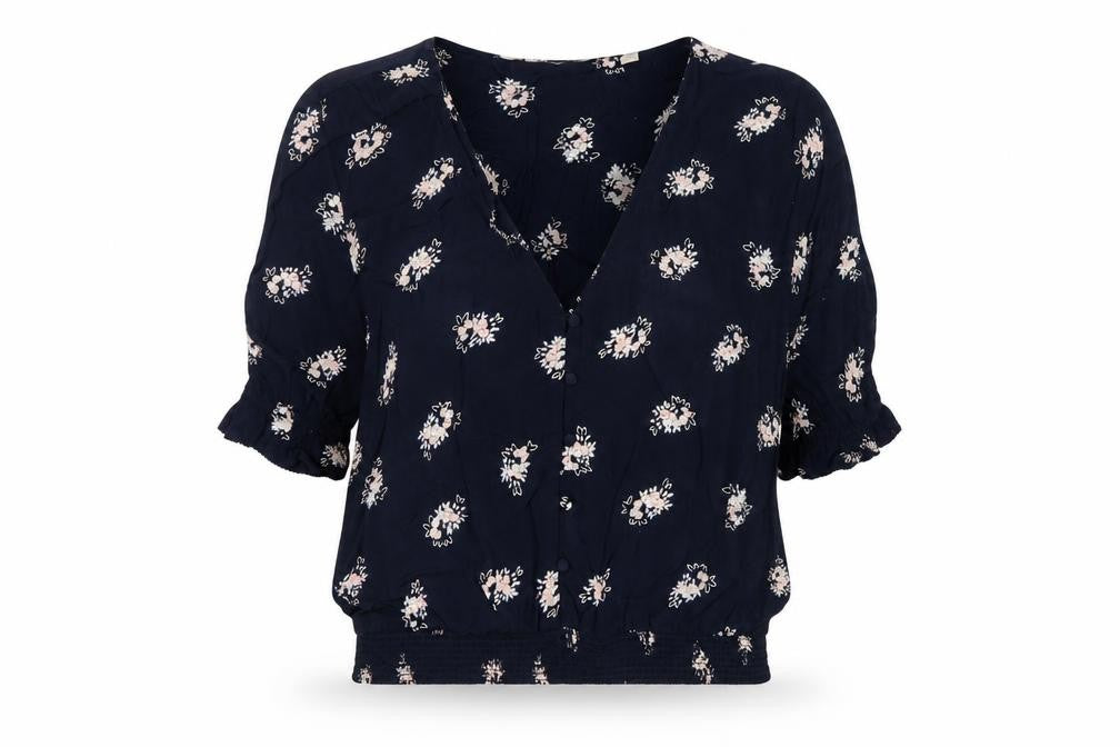 Jack Wills Women Blue Floral V-Neck Button Blouse UK 12