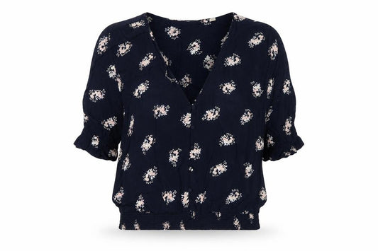Jack Wills Women Blue Floral V-Neck Button Blouse UK 12