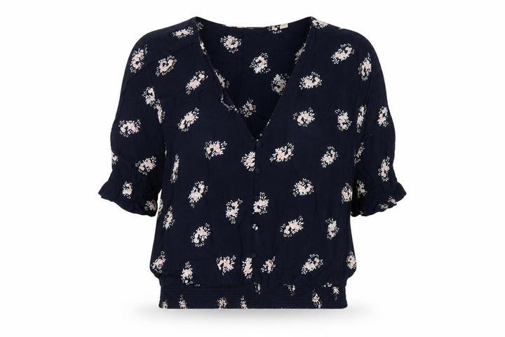 Jack Wills Women Blue Floral V-Neck Button Blouse UK 12