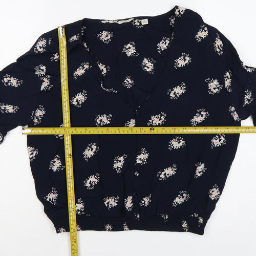 Jack Wills Women Blue Floral V-Neck Button Blouse UK 12