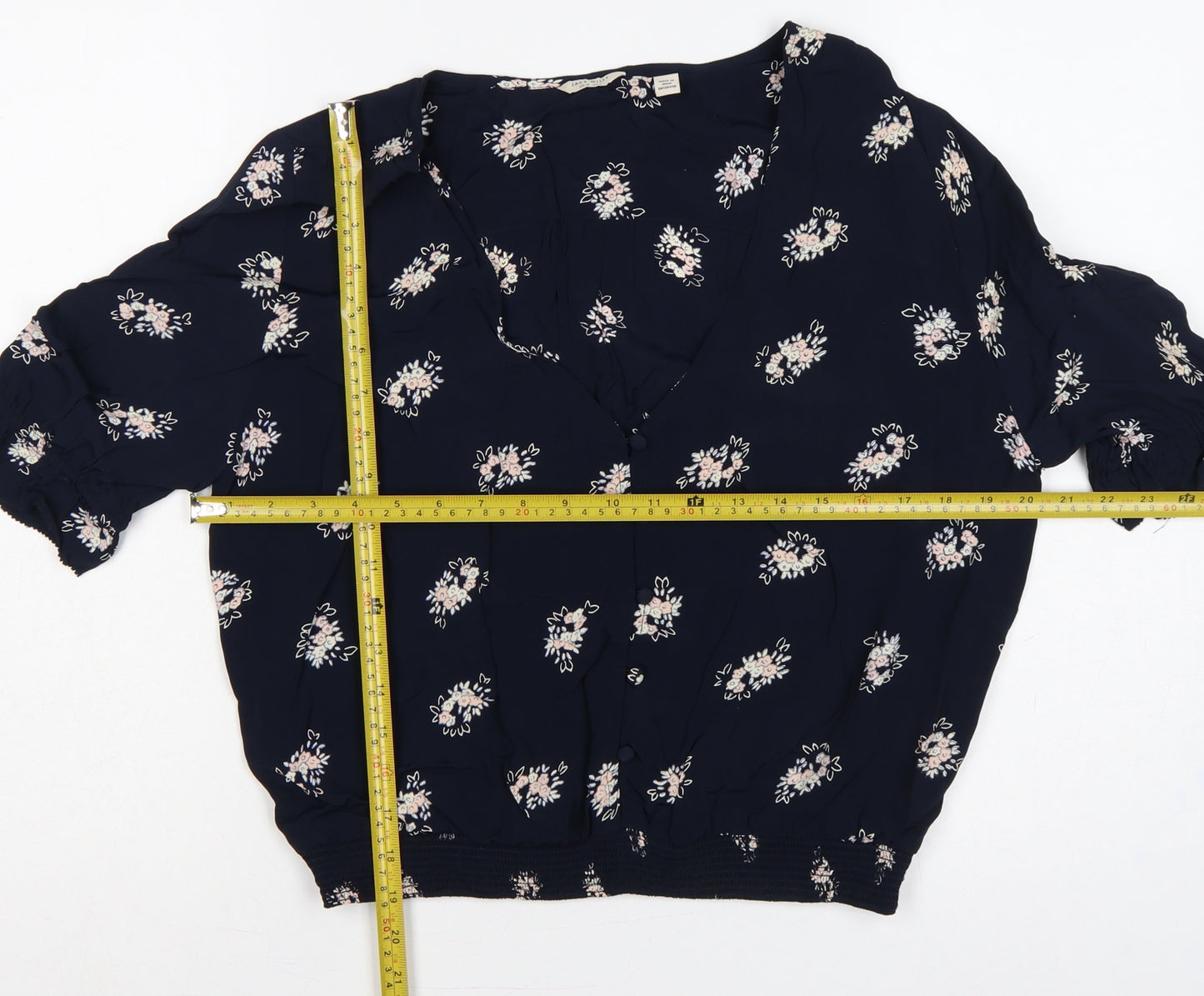 Jack Wills Women Blue Floral V-Neck Button Blouse UK 12