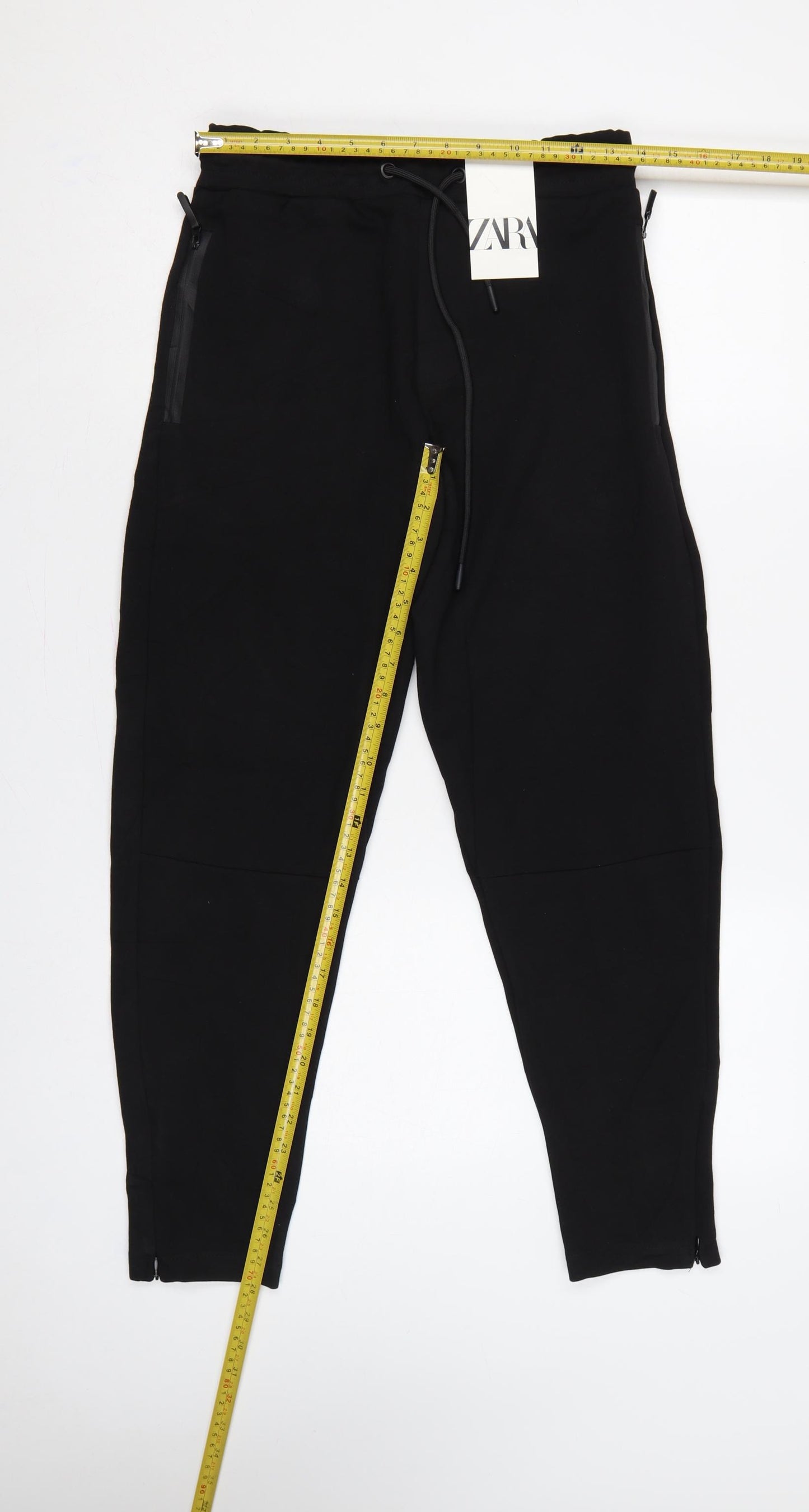 Zara Women Black Size S Tapered Jogger Trousers Zip Pockets