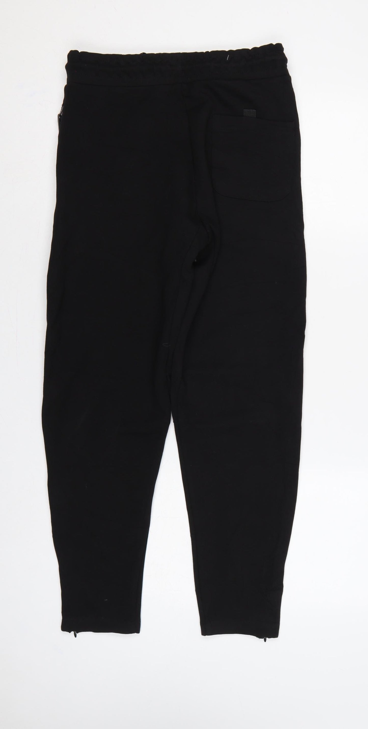 Zara Women Black Size S Tapered Jogger Trousers Zip Pockets