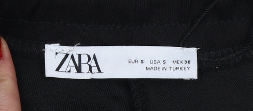 Zara Women Black Size S Tapered Jogger Trousers Zip Pockets