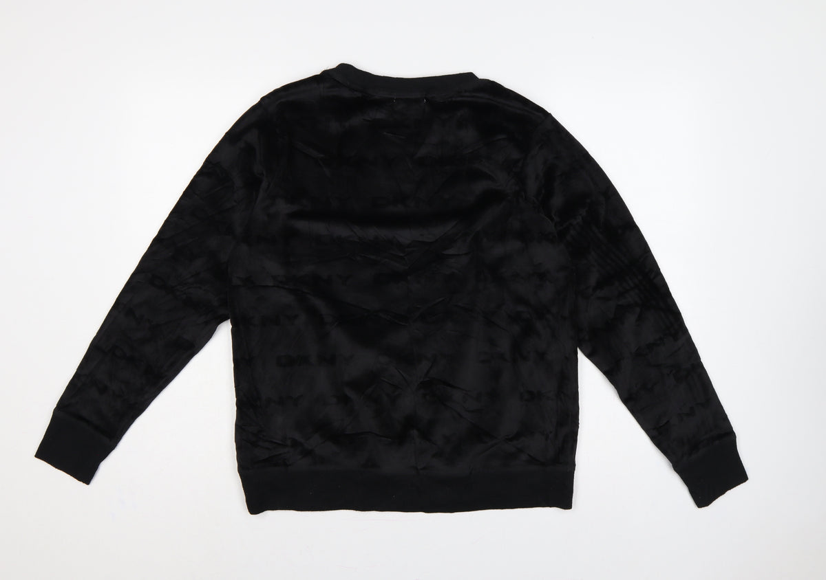 Brand and care label for DKNY Women’s Black M Logo Velour Pullover Sweatshirt